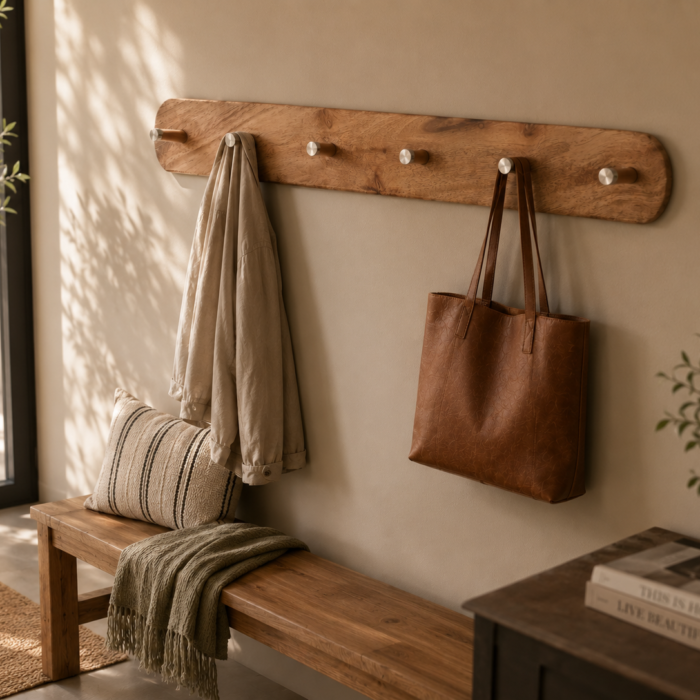 Wooden Wall-Mounted Coat Rack